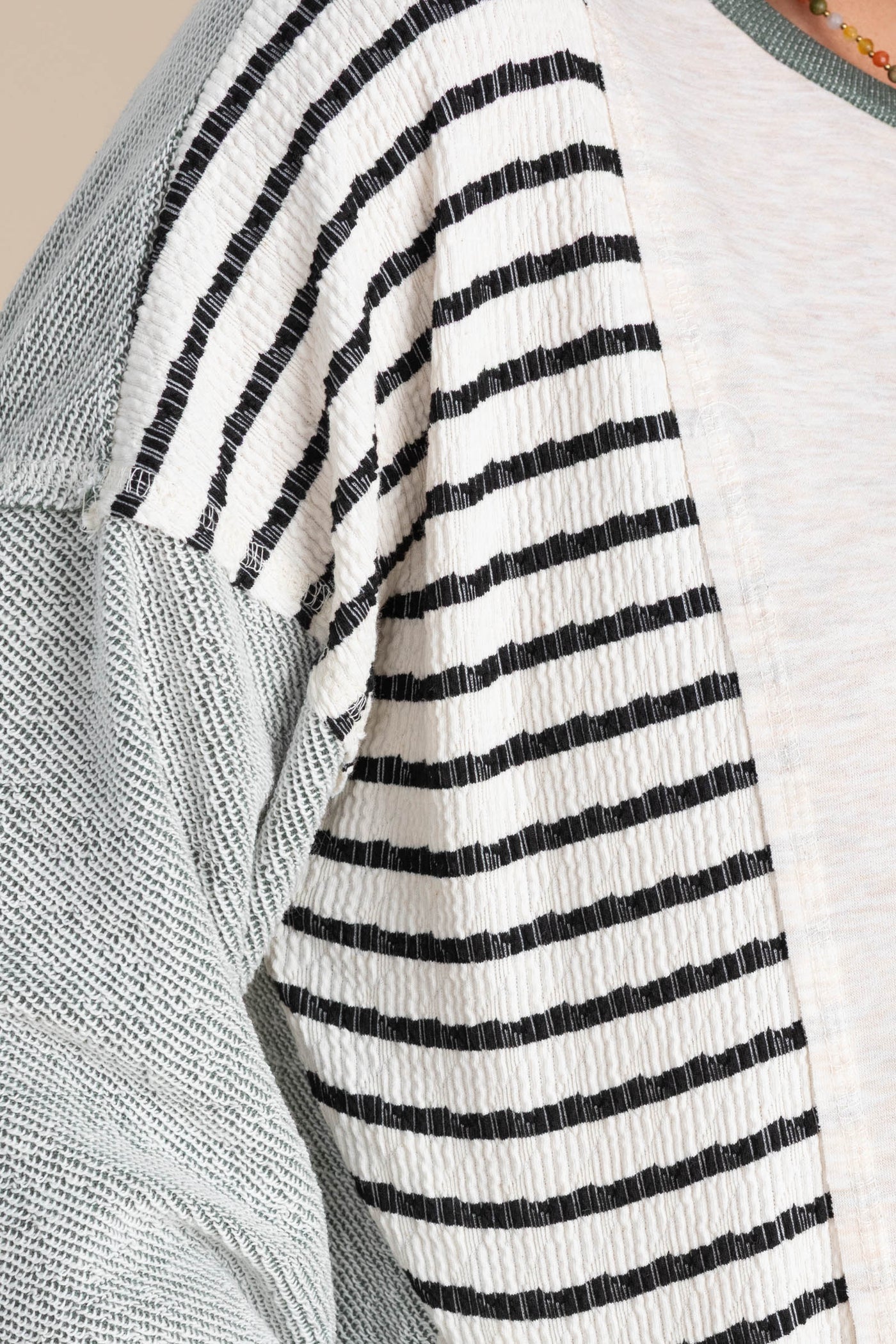 Olive With Stripe Sides Knit Top
