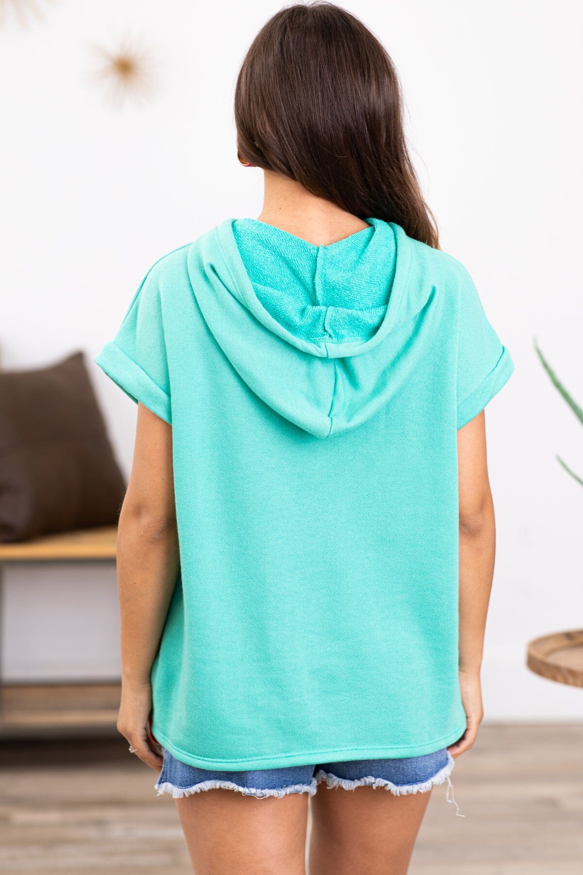 Turquoise Short Sleeve Hooded Top - Filly Flair
