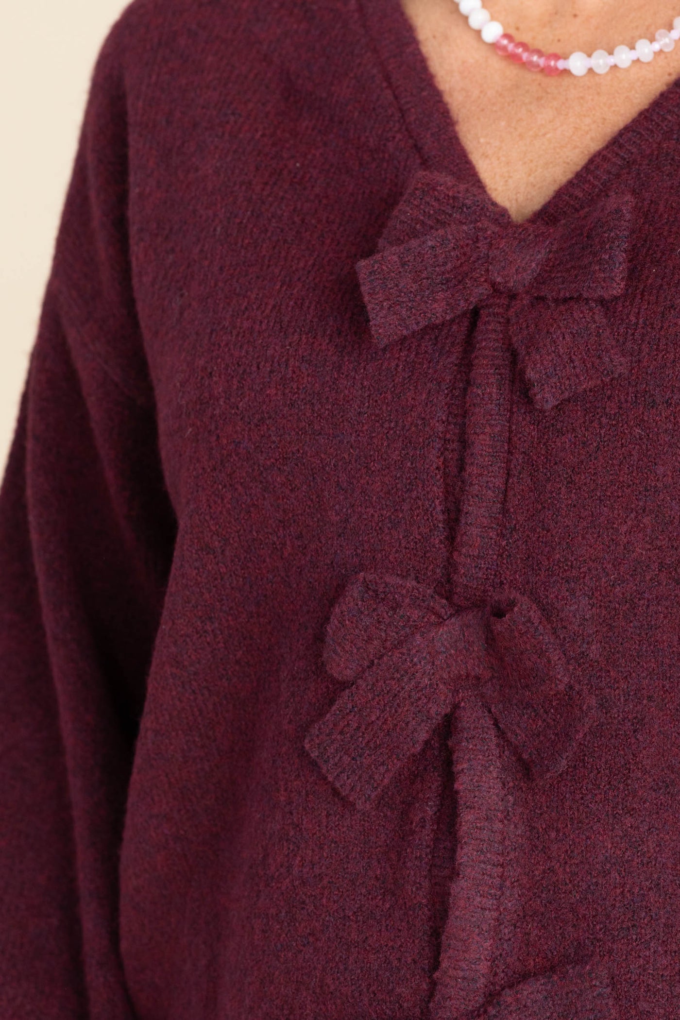 Burgundy Brushed Bow Detail Sweater