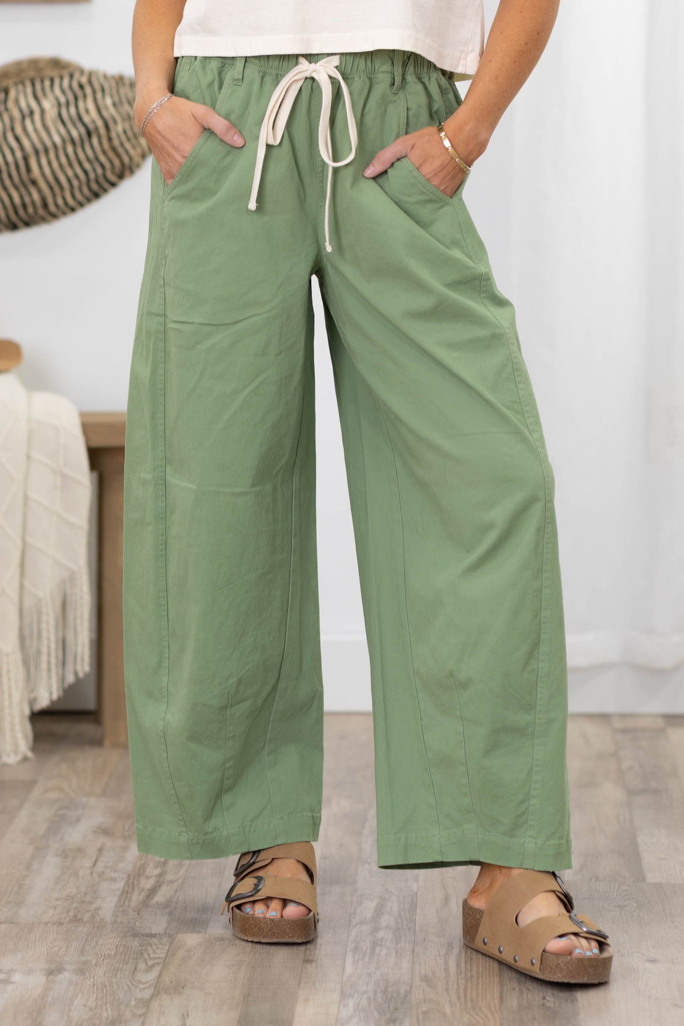 Fern Green Wide Barrel Drawstring Pants