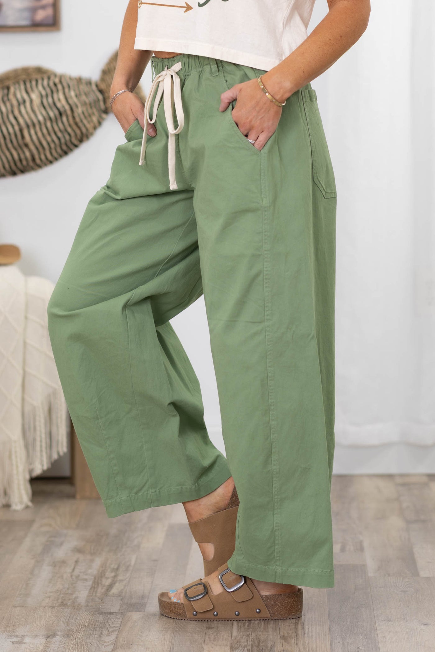 Fern Green Wide Barrel Drawstring Pants