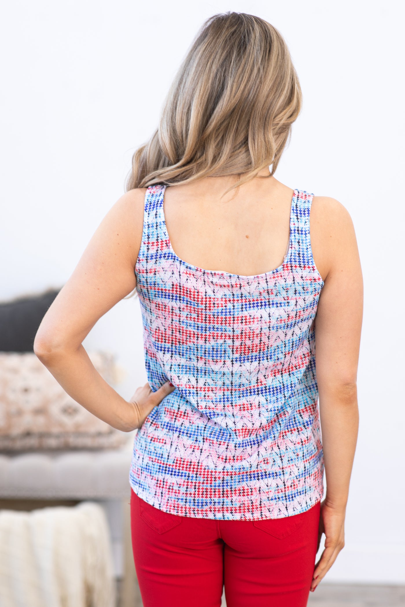 Blue and Red Abstract Lightweight Sweater Tank