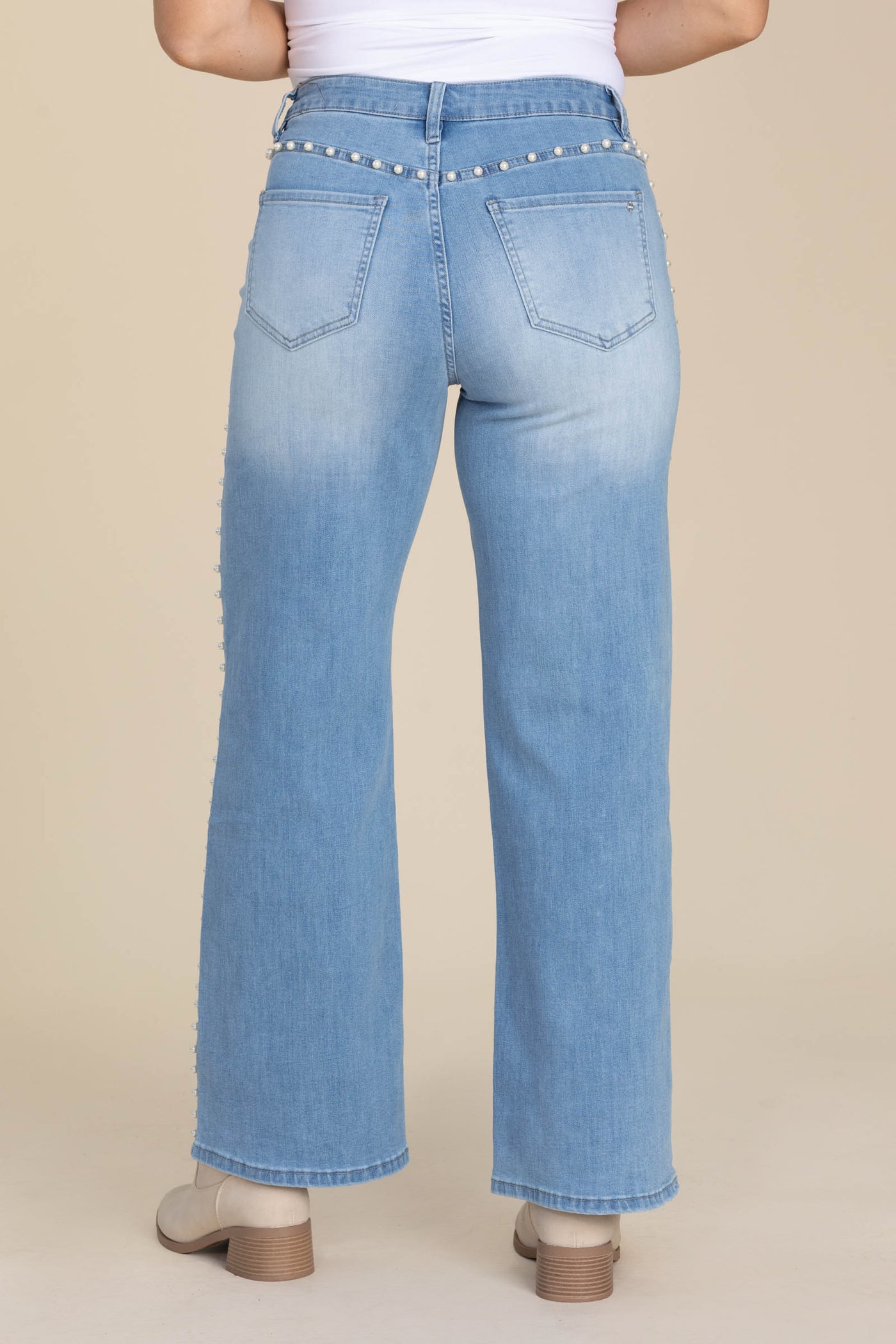 Mica Wide Leg Pearl Embellishment Jeans