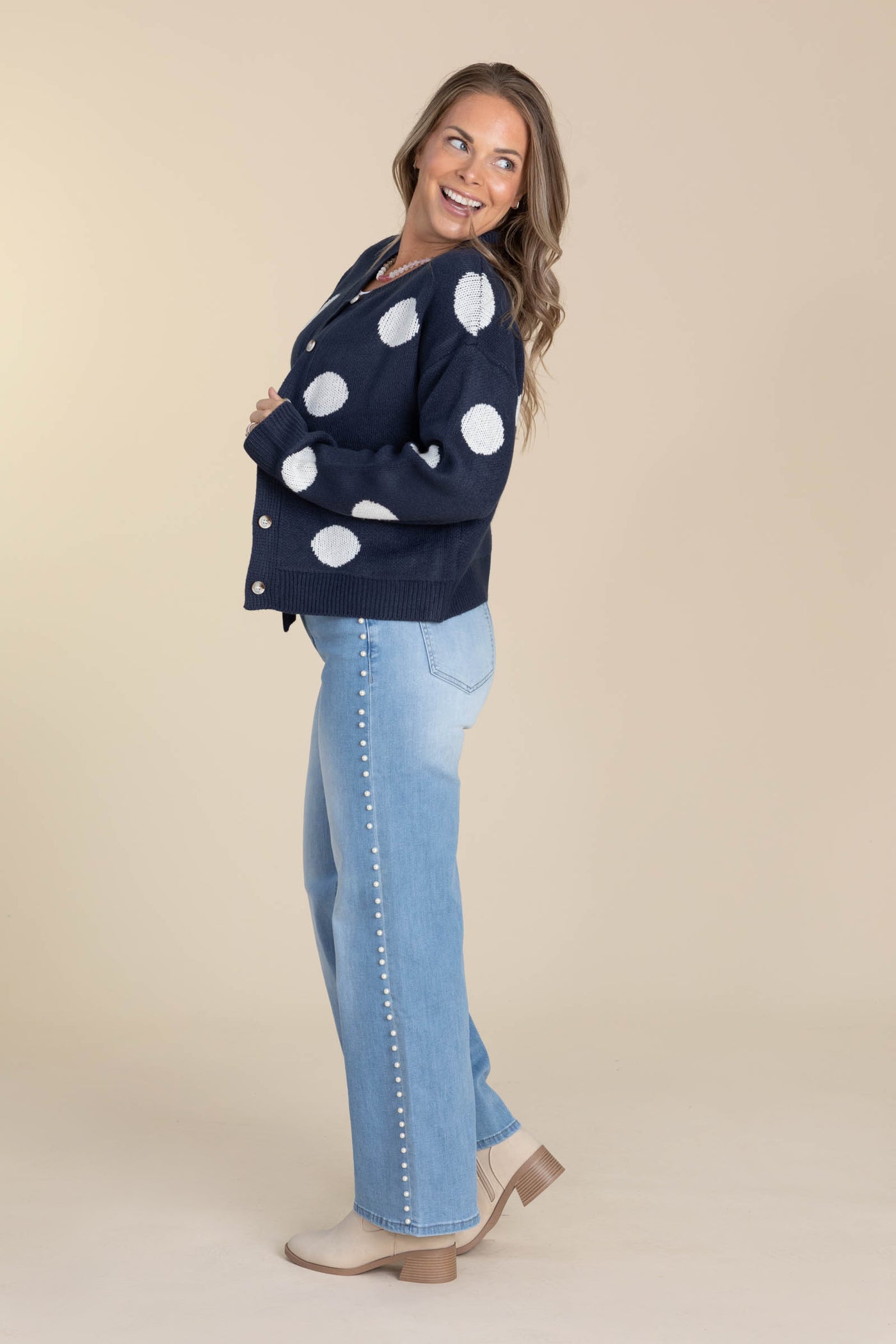 Mica Wide Leg Pearl Embellishment Jeans