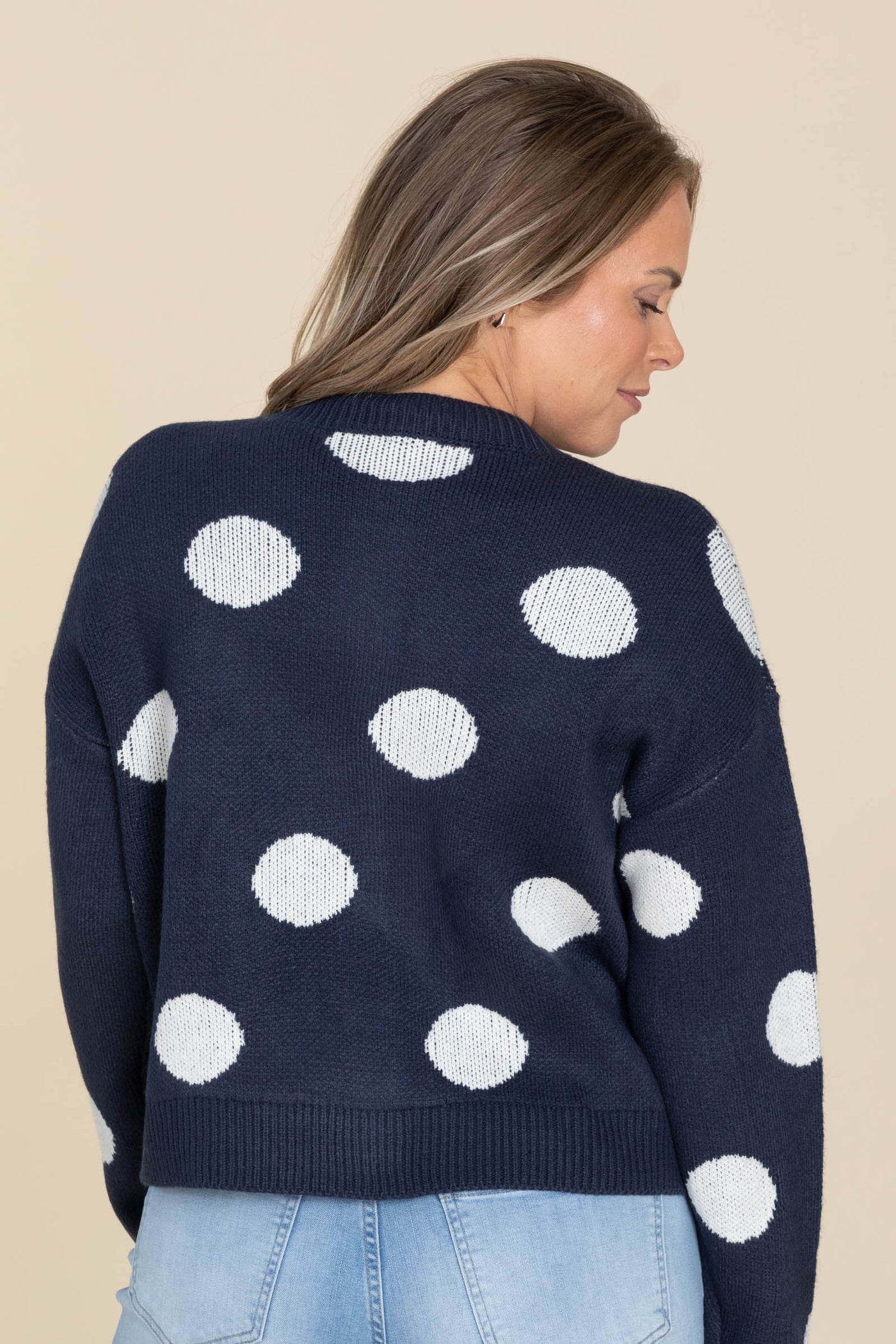 Navy With White Polka Dot Button Up Cardigan