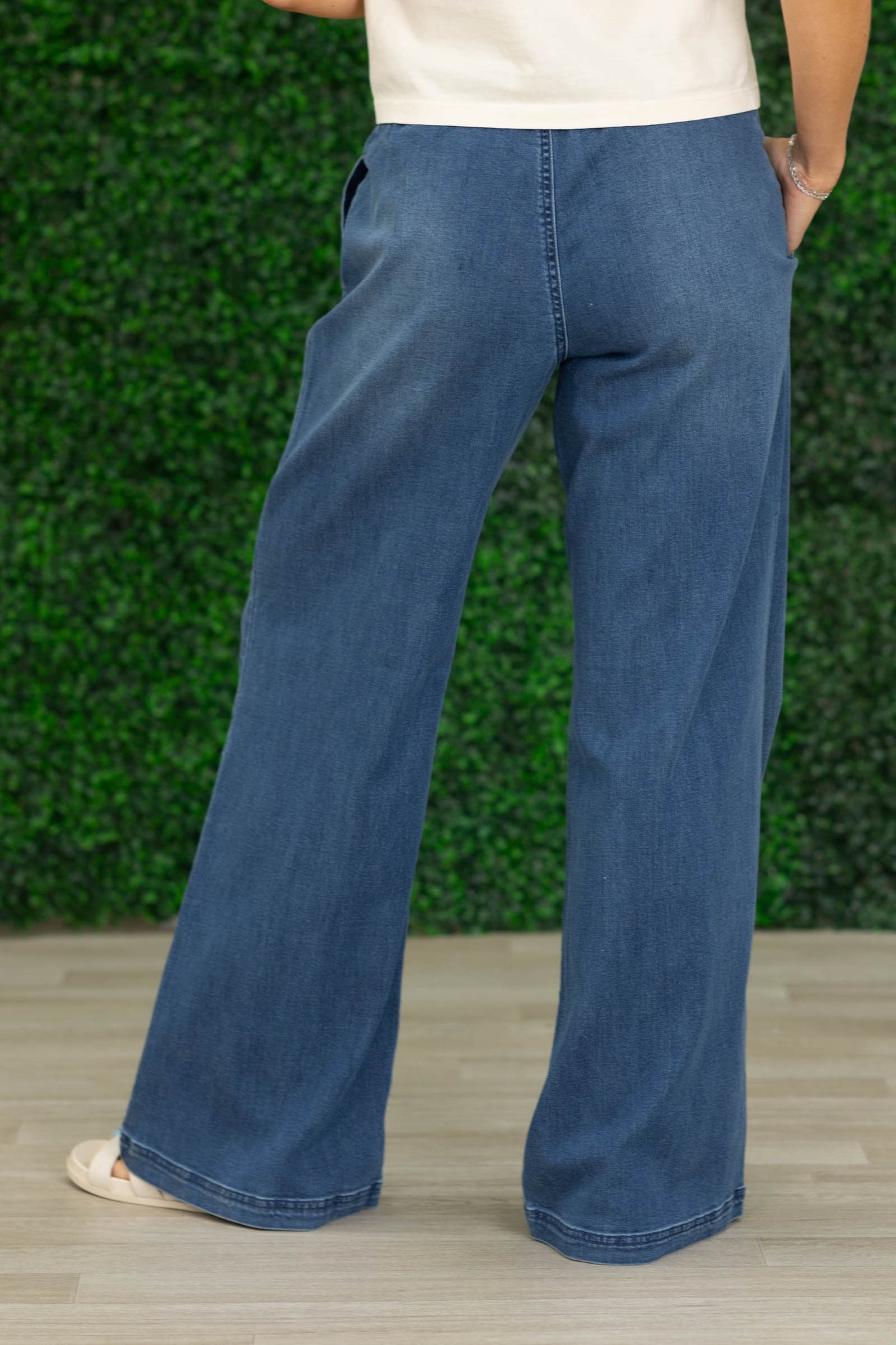 Risen Dark Mid Rise Wide Leg Pull On Pants