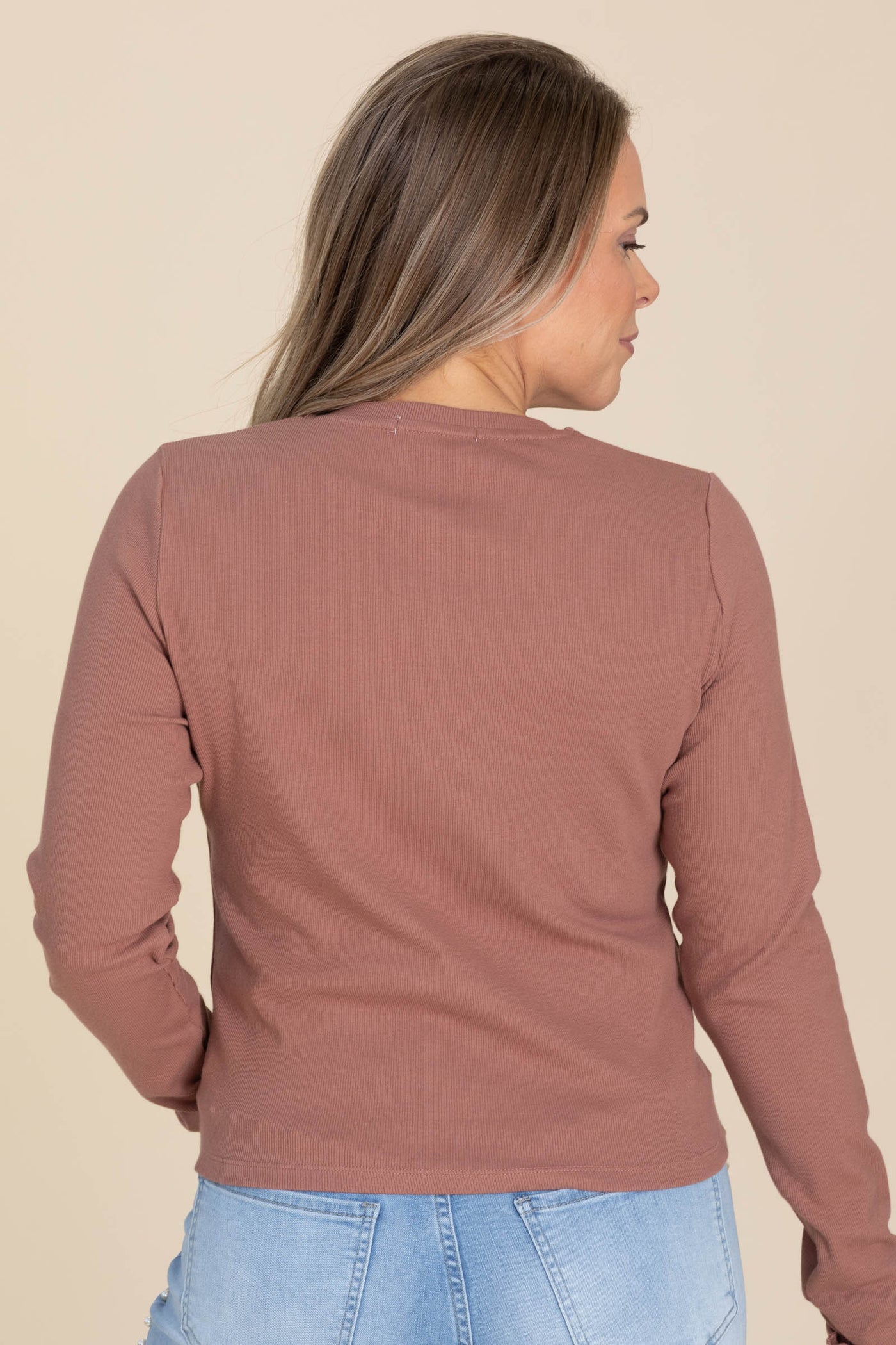 Terra Cotta With Button Down Detail Knit Top