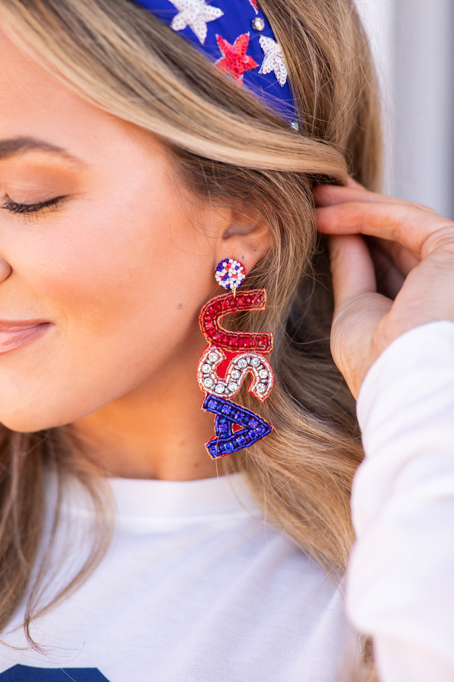 Patriotic USA Lettering Beaded Earrings