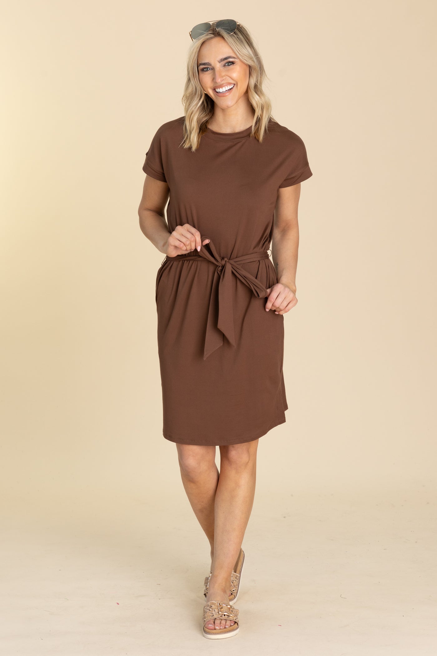 Soft Knit T-Shirt Dress With Waist Belt Filly Flair Soft Knit T-Shirt Dress With Waist Belt Filly Flair
