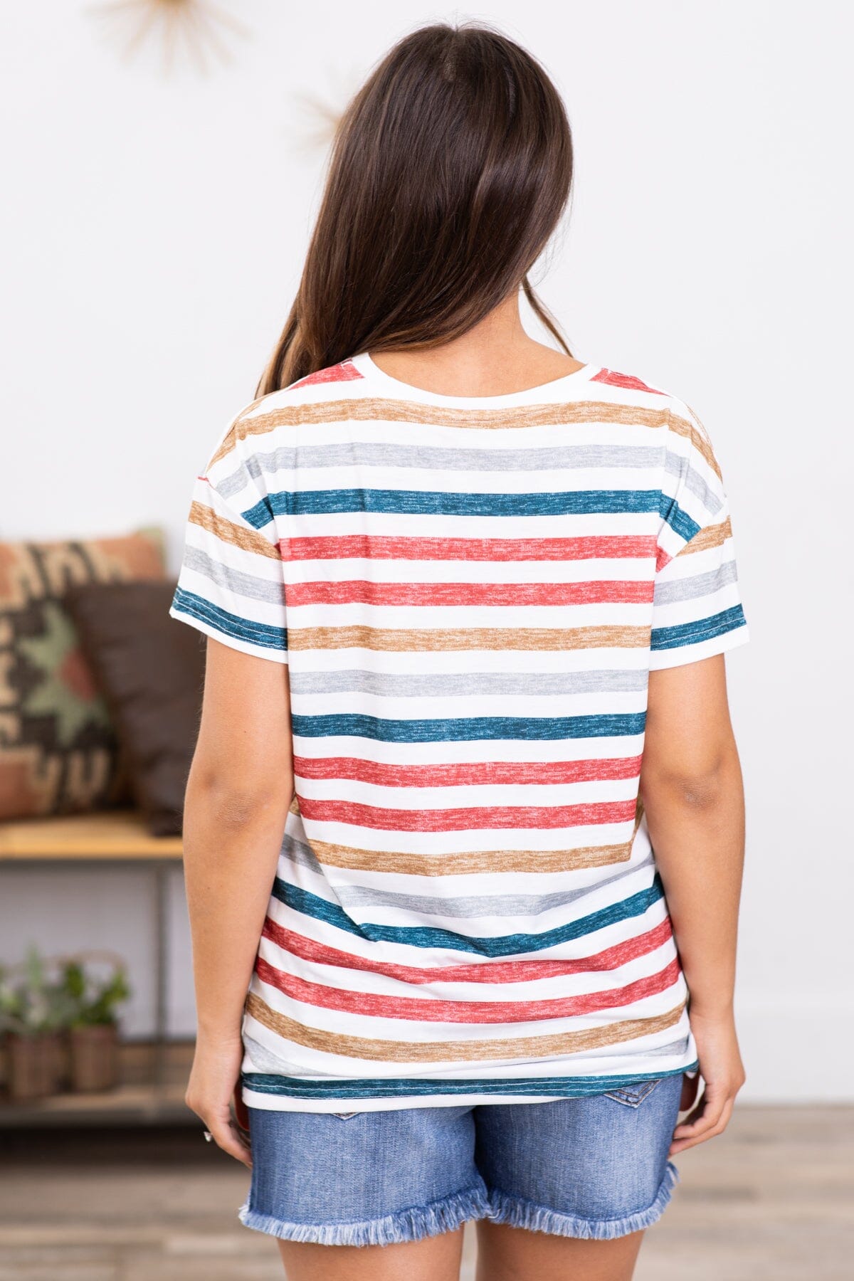 Terra Cotta and Teal Multicolor Stripe Top - Filly Flair