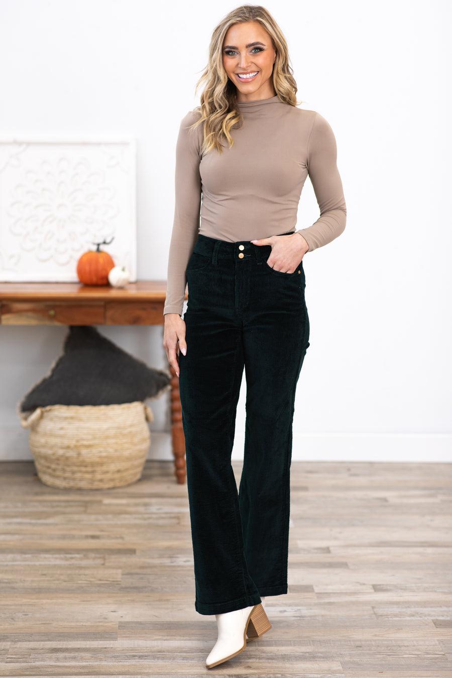 Judy Blue Emerald Green Corduroy Trouser Pants