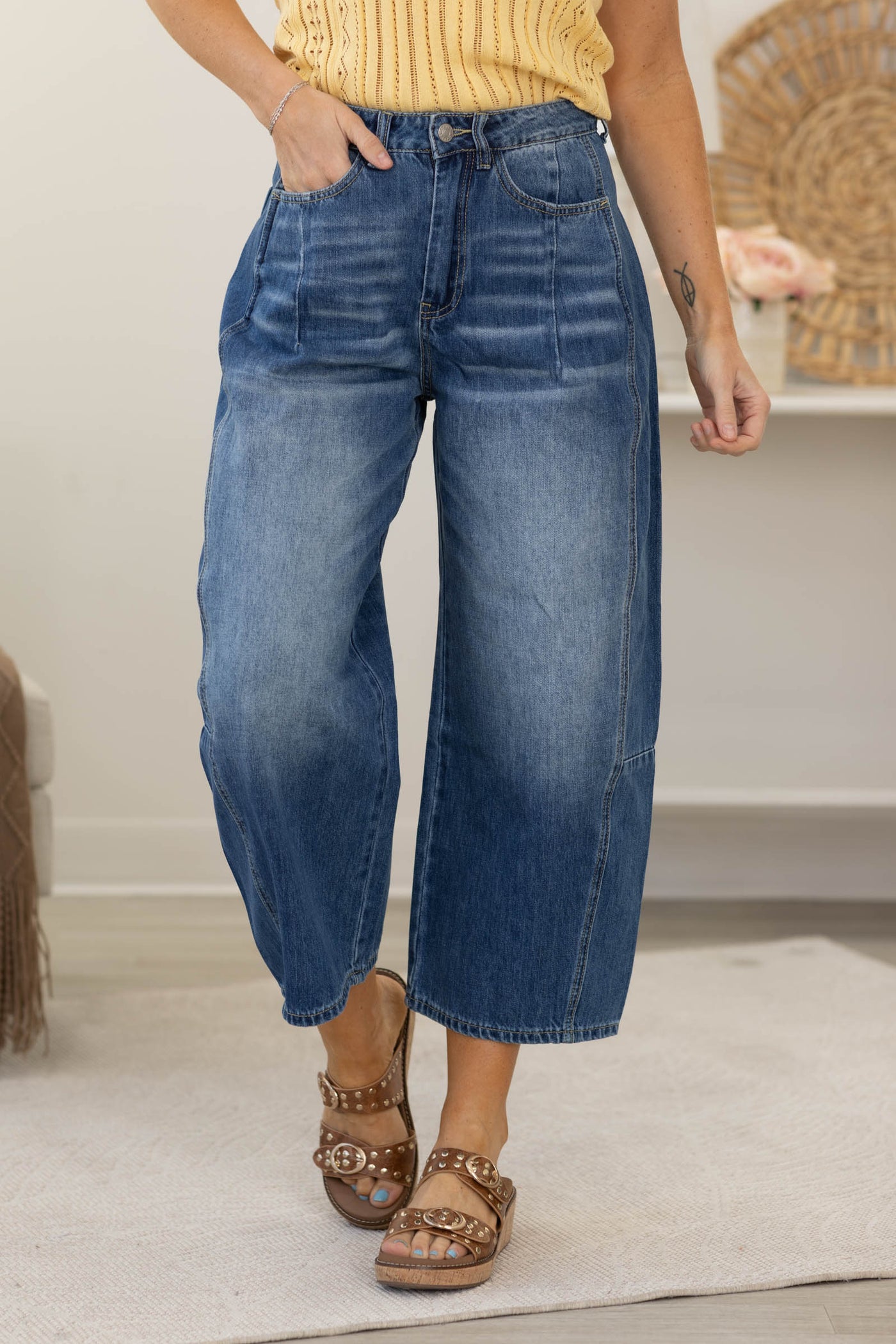 Mid Rise Classic Denim Barrel Jeans