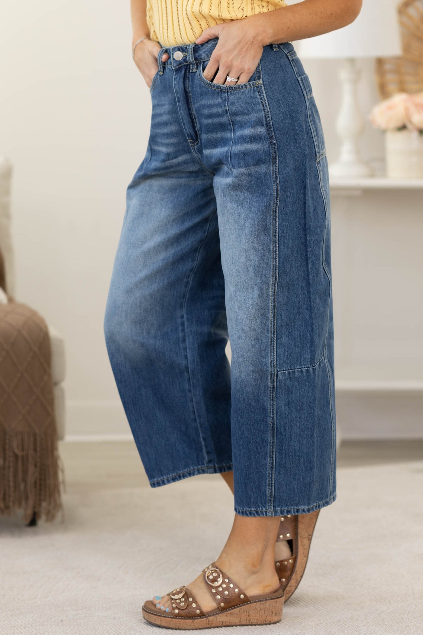 Mid Rise Classic Denim Barrel Jeans
