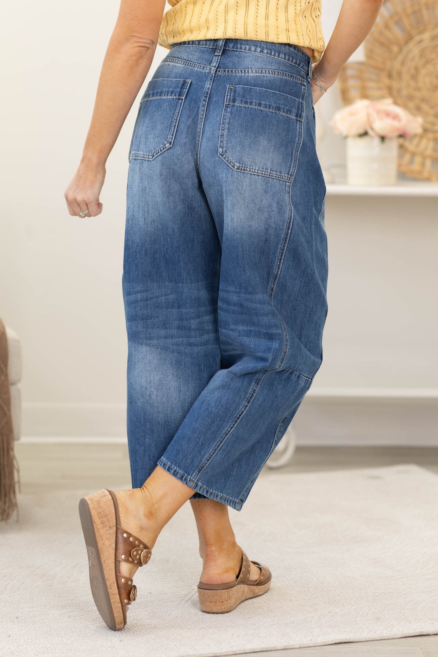 Mid Rise Classic Denim Barrel Jeans