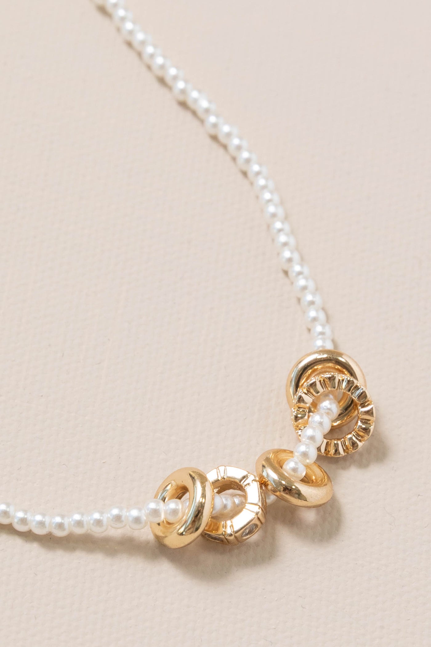 Pearl Beaded Necklace With Mixed Ring Charm