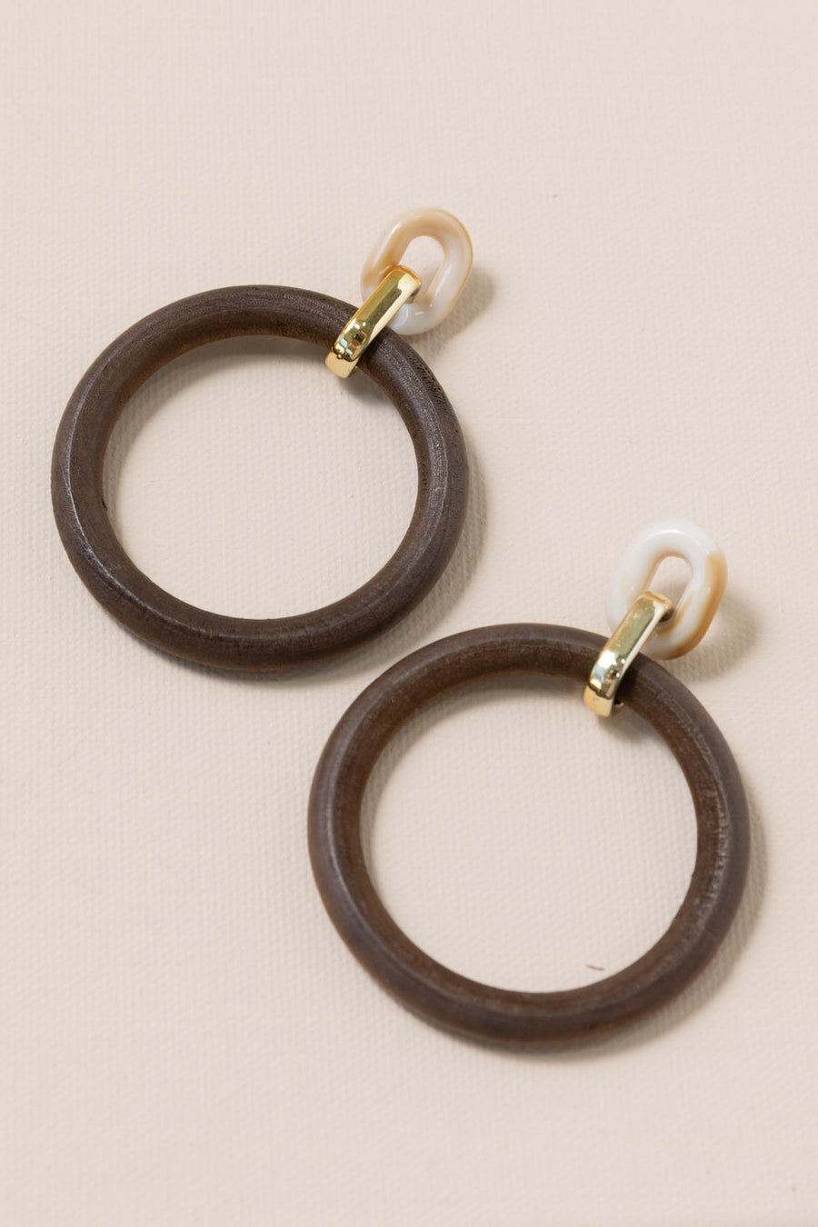 Metal Resin Link Wooden Circle Dangle Earrings