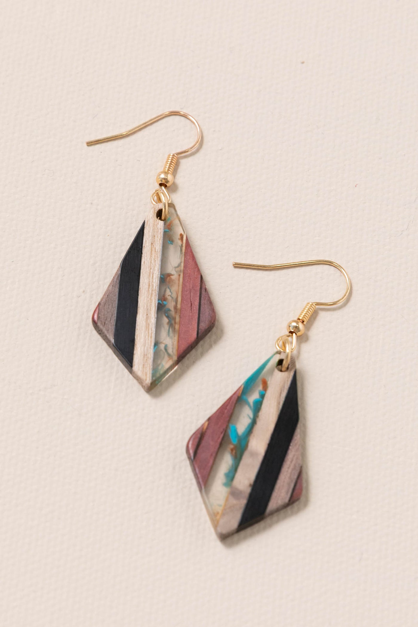 Resin Wood Geometric Diamond Earrings