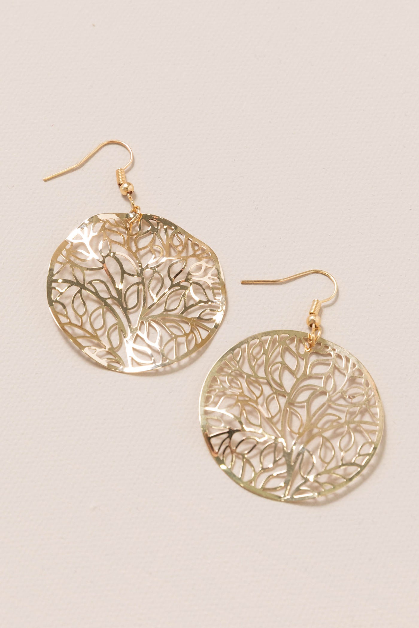 Gold Life Tree Circular Earrings