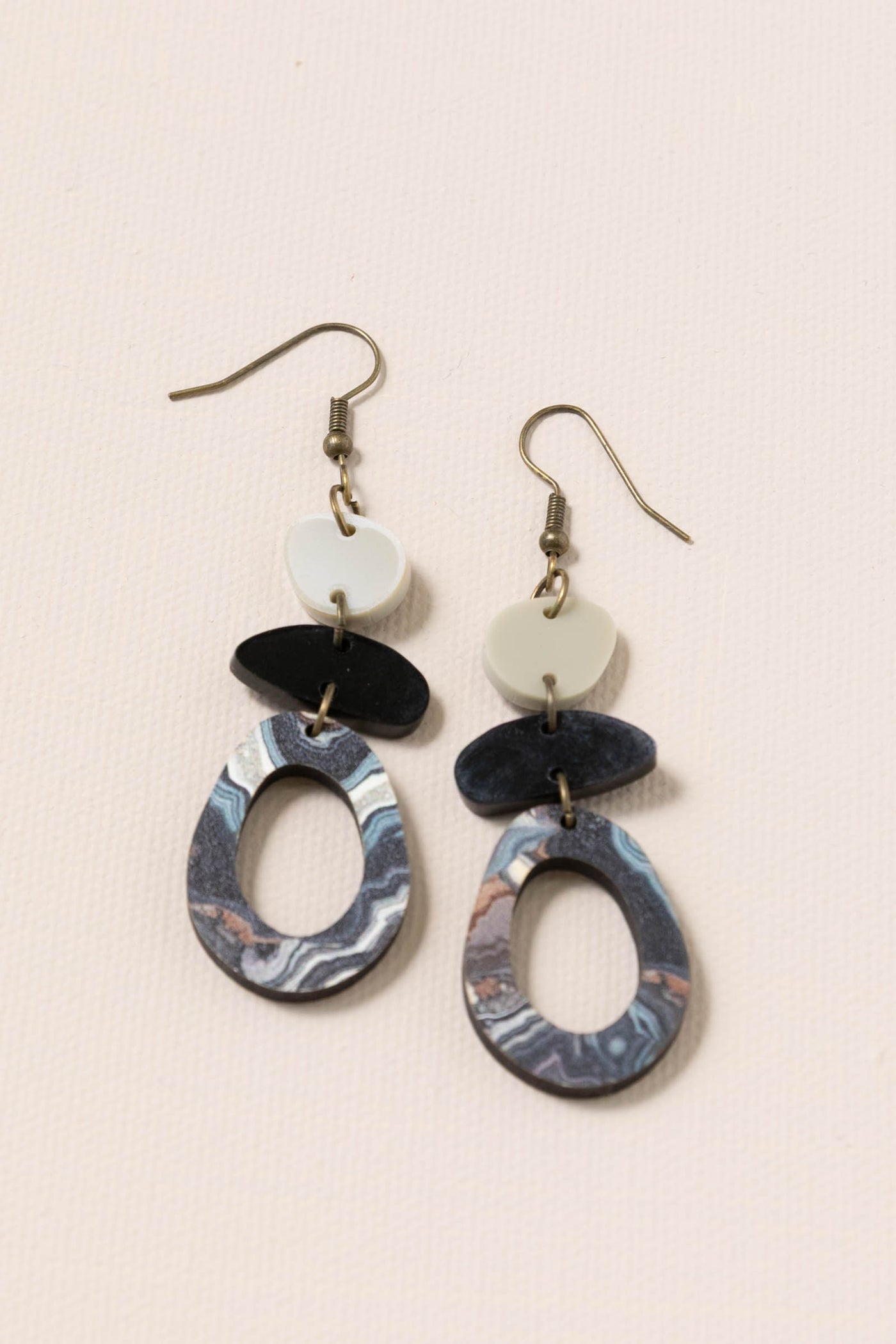 Tripe Acrylic Earrings With Marble Design