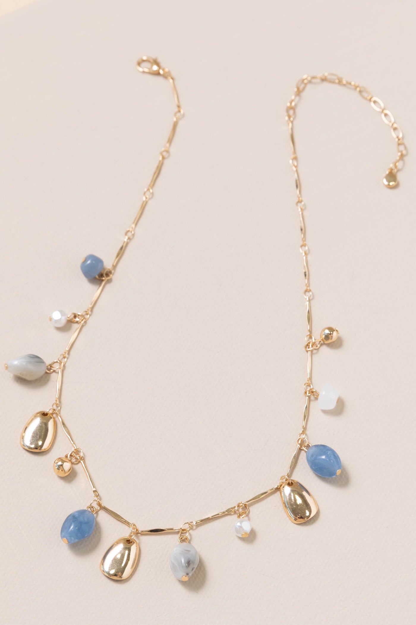 Gold And Blue Station Beads Necklace