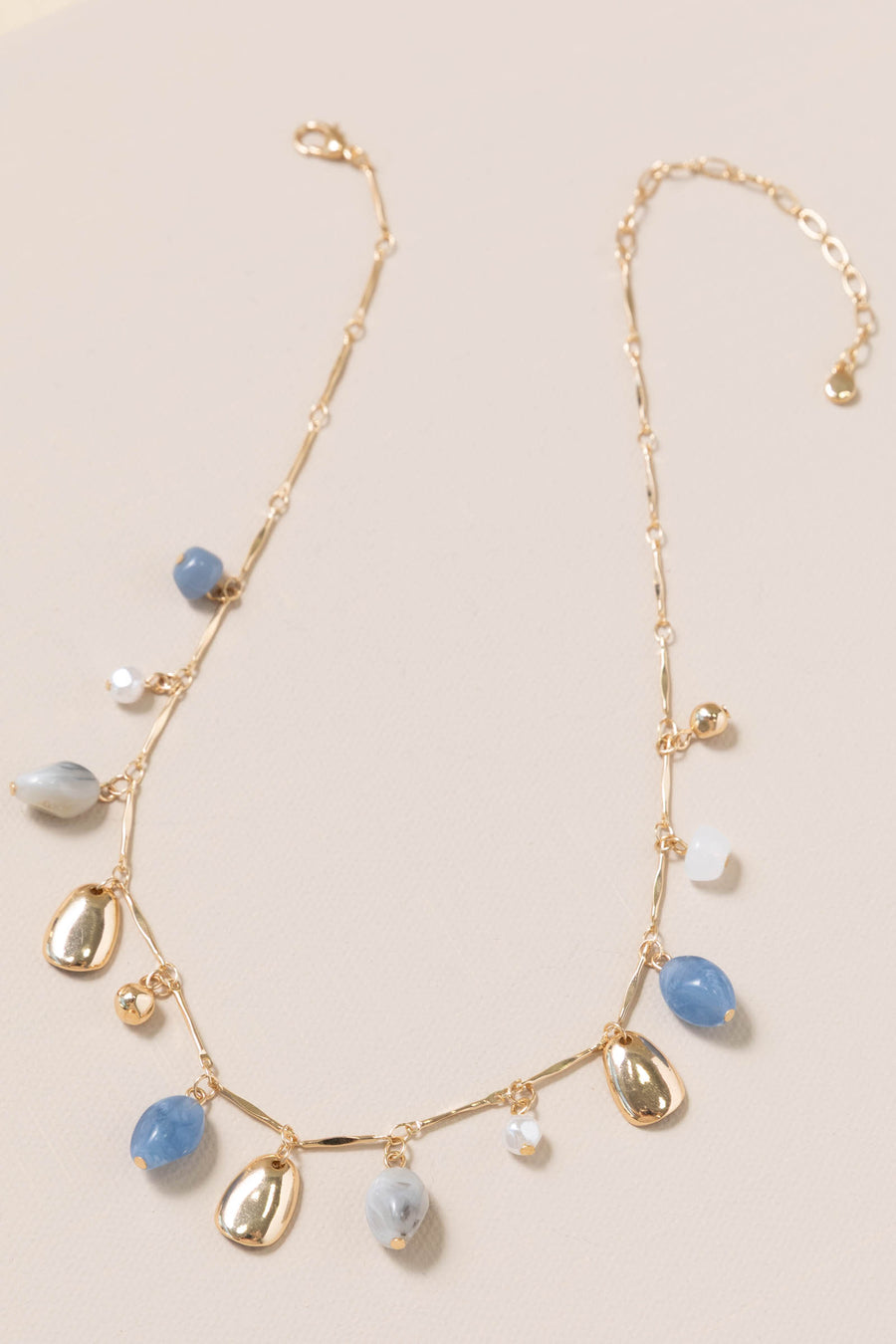 Gold And Blue Station Beads Necklace