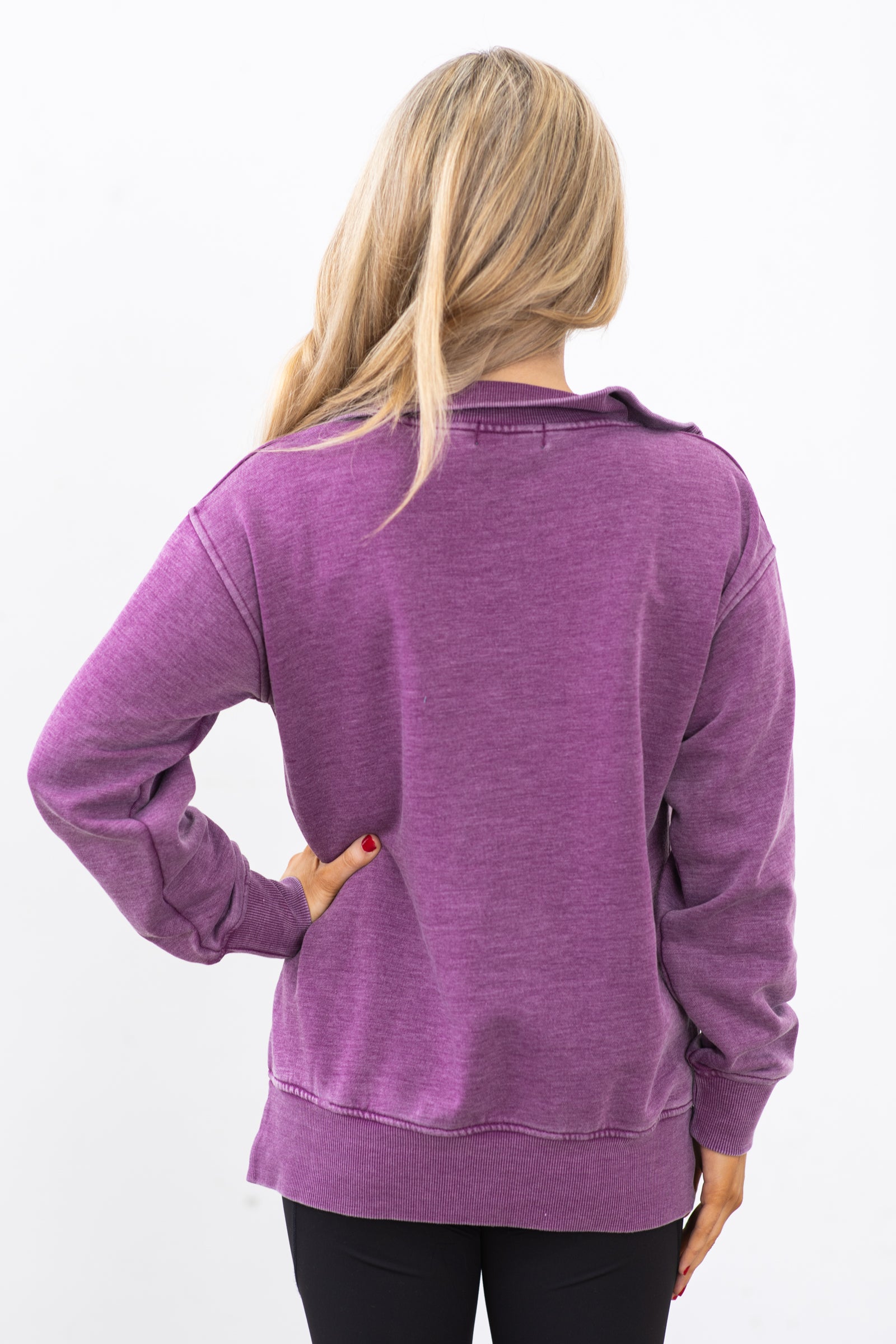 Purple 1/4 Zip Pigment Dyed Pullover