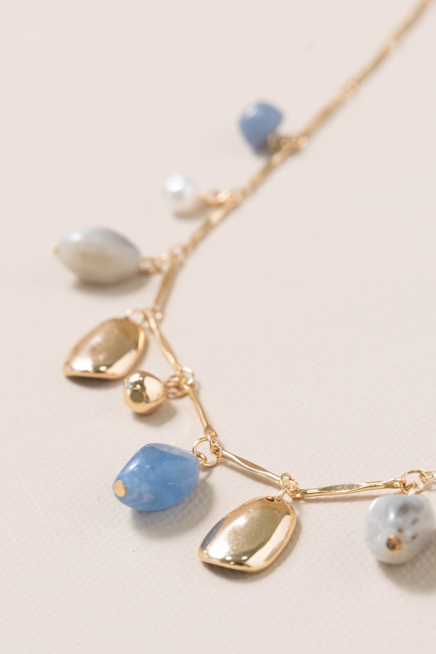 Gold And Blue Station Beads Necklace