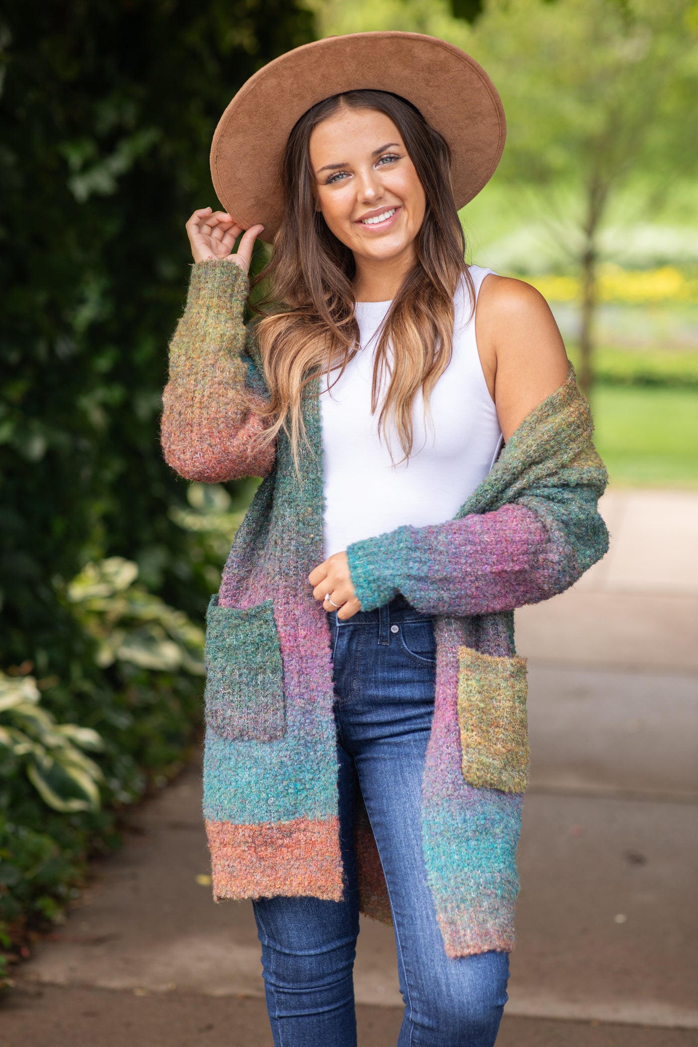 Teal Multicolor Ombre Textured Cardigan
