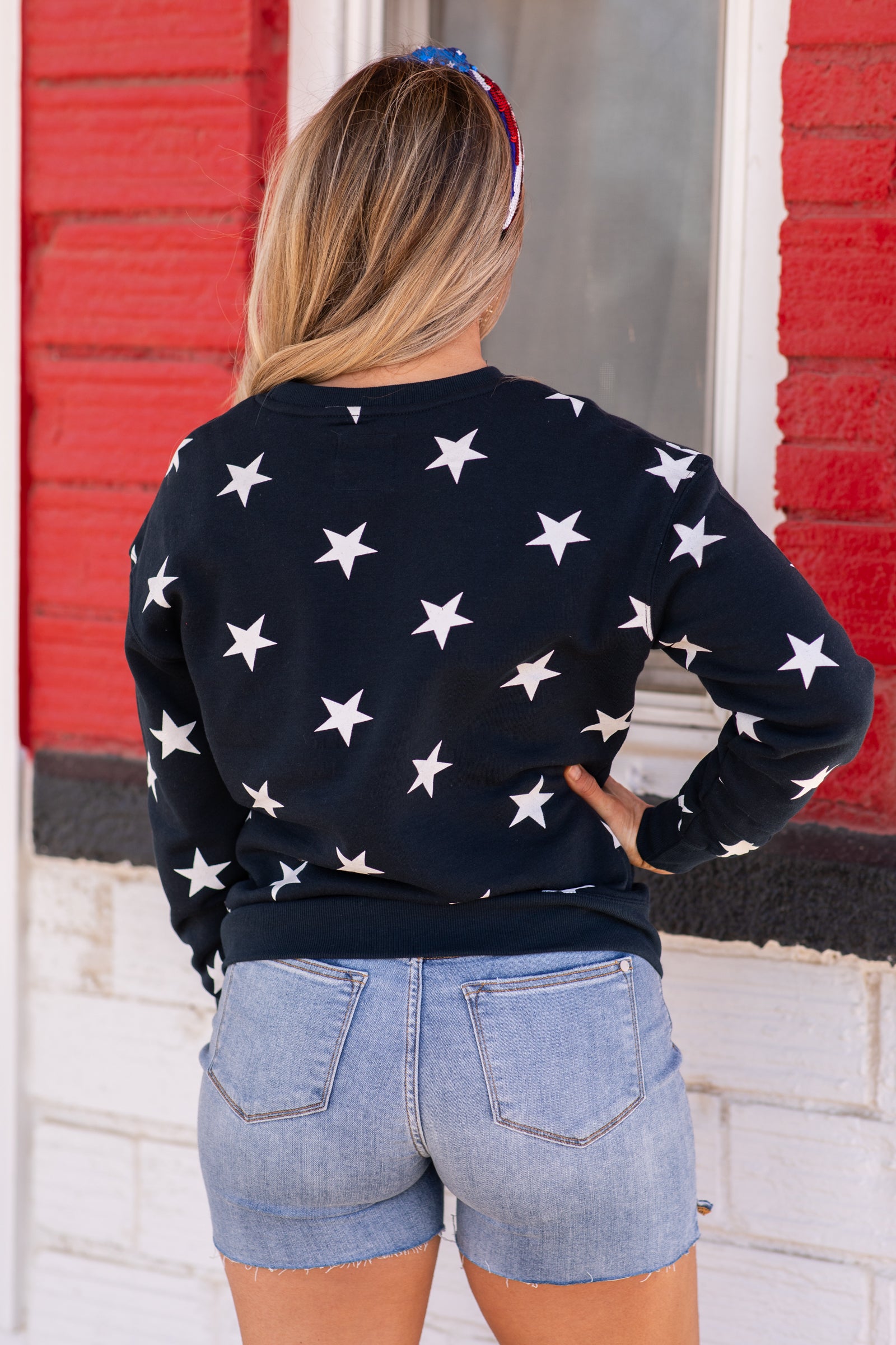 Navy All-Over Star Crew Neck