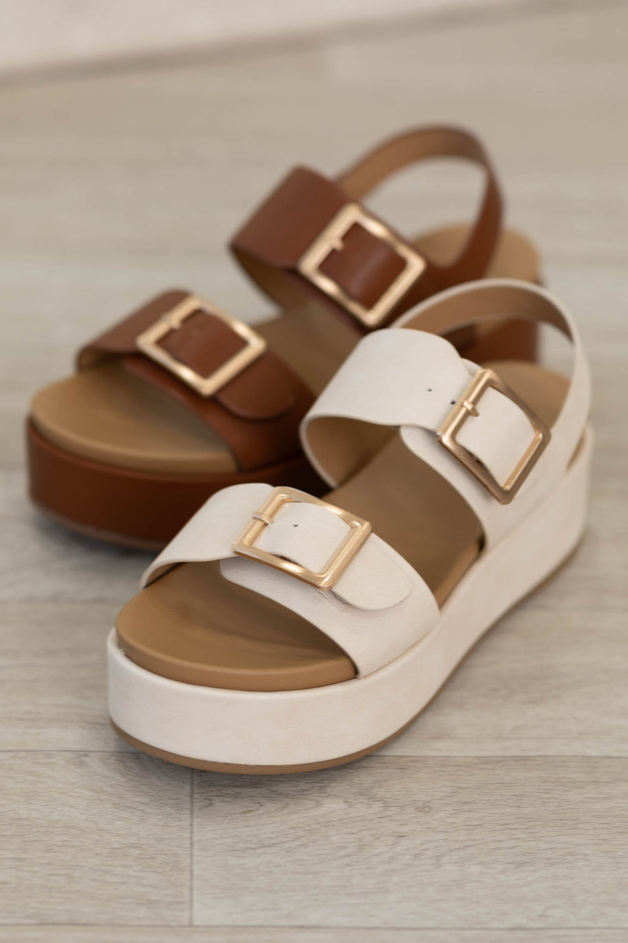 Chunky Double Buckle Slingback Sandals