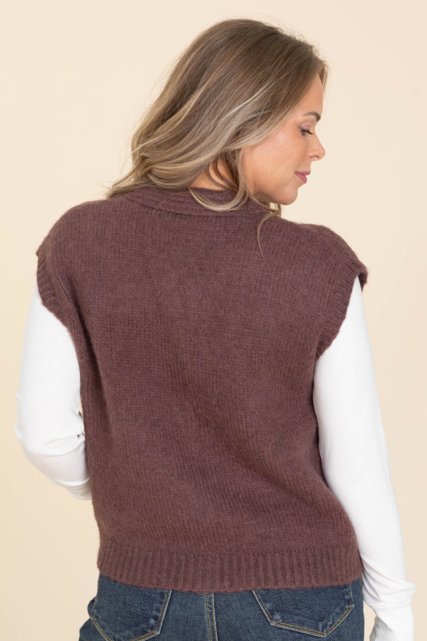 Mauve Brushed Floral Embroidered Button Vest