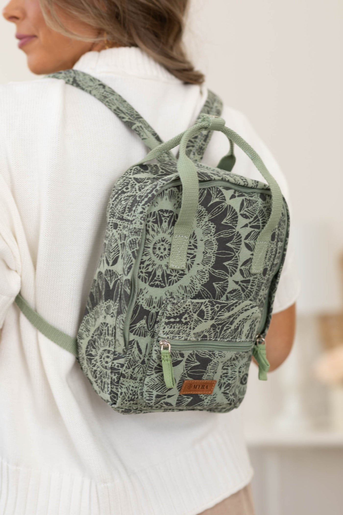 Myra Forest Lace Bloom Backpack Bag- 100% Cotton