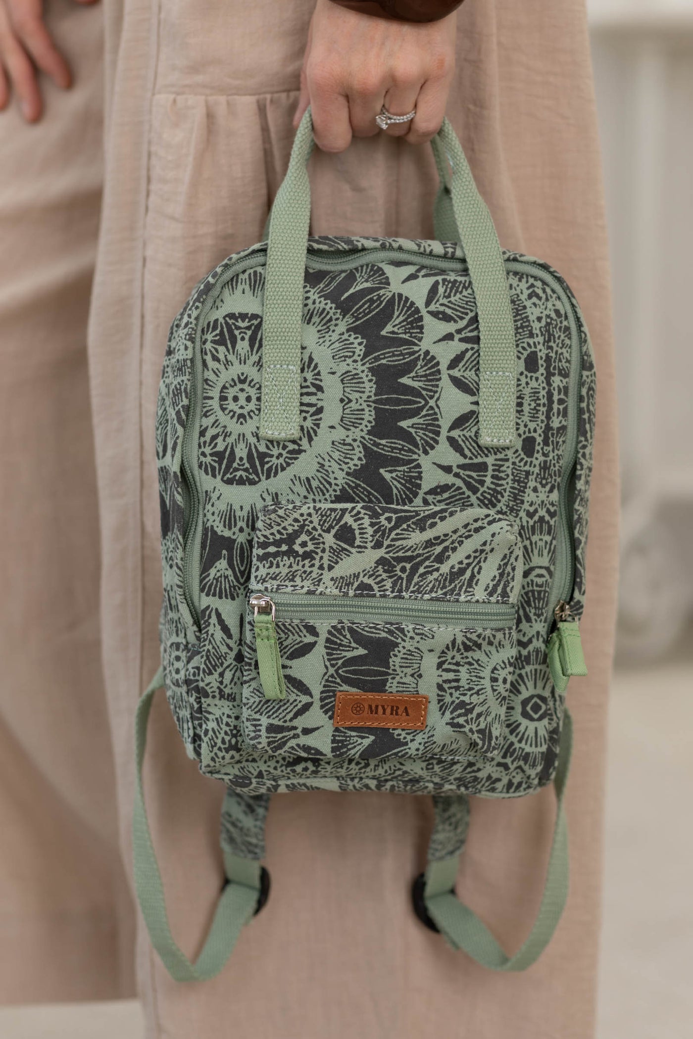 Myra Forest Lace Bloom Backpack Bag- 100% Cotton