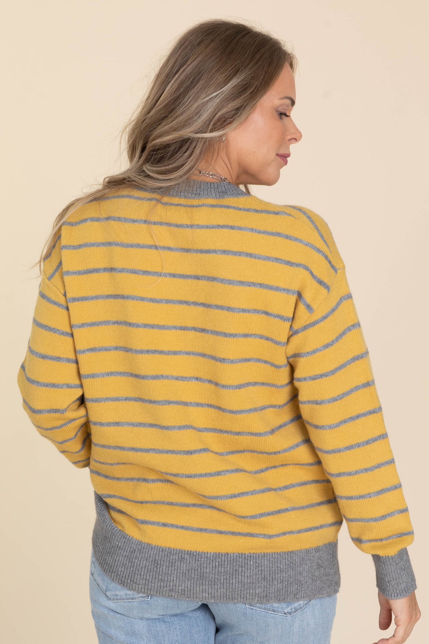 Mustard Daisy Patched Striped Sweater Top