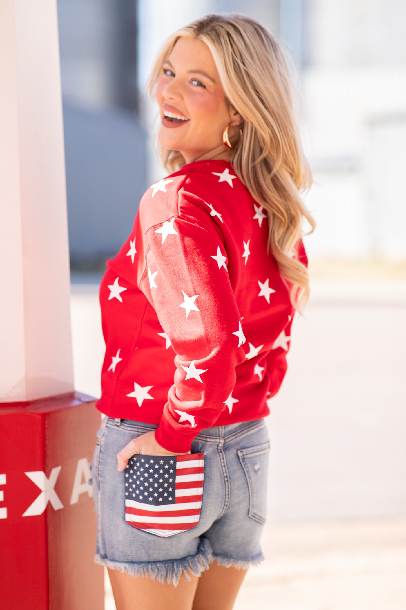 Sneak Peek Light Wash Shorts With Flag Pocket