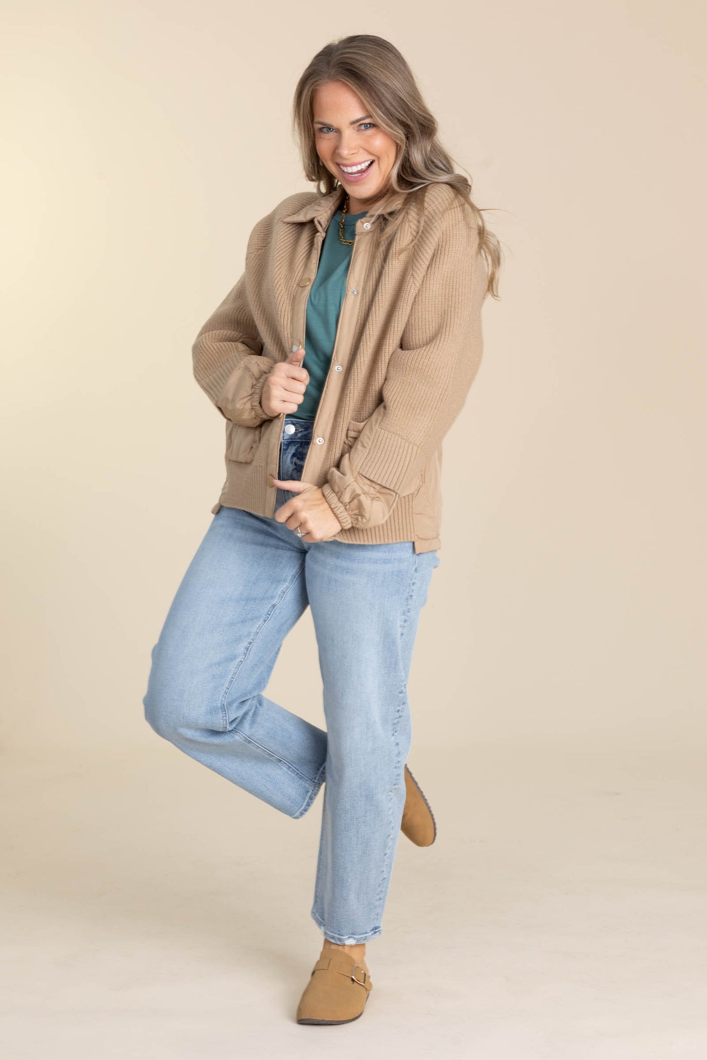 Mocha Sweater Jacket With Quilted Detail