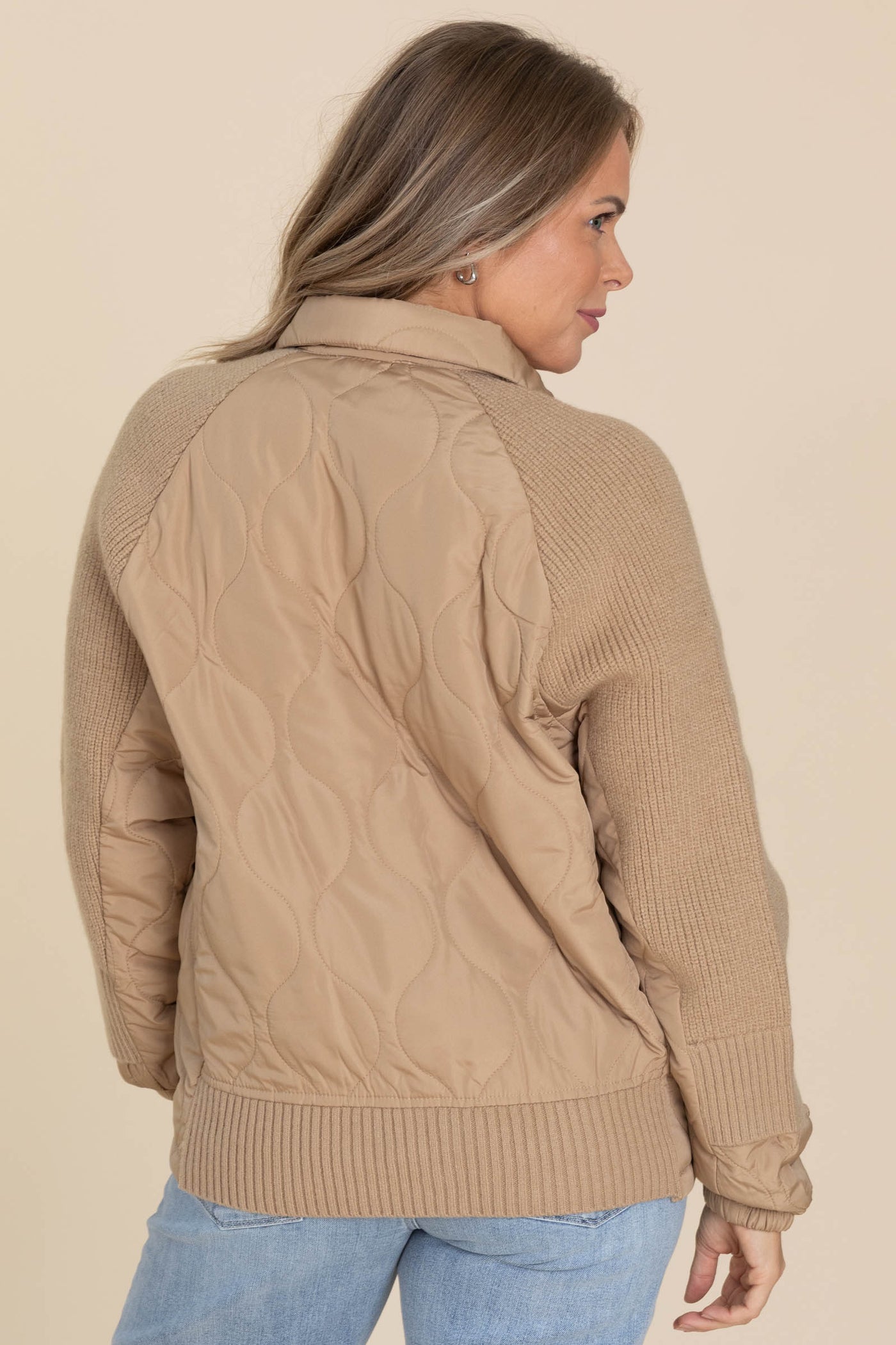 Mocha Sweater Jacket With Quilted Detail