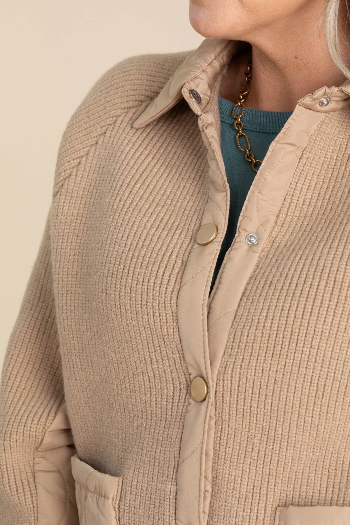 Mocha Sweater Jacket With Quilted Detail