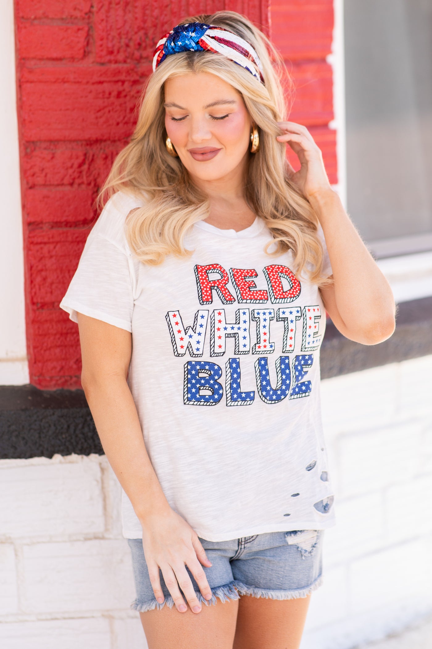 Distressed Red White Blue Graphic Tee