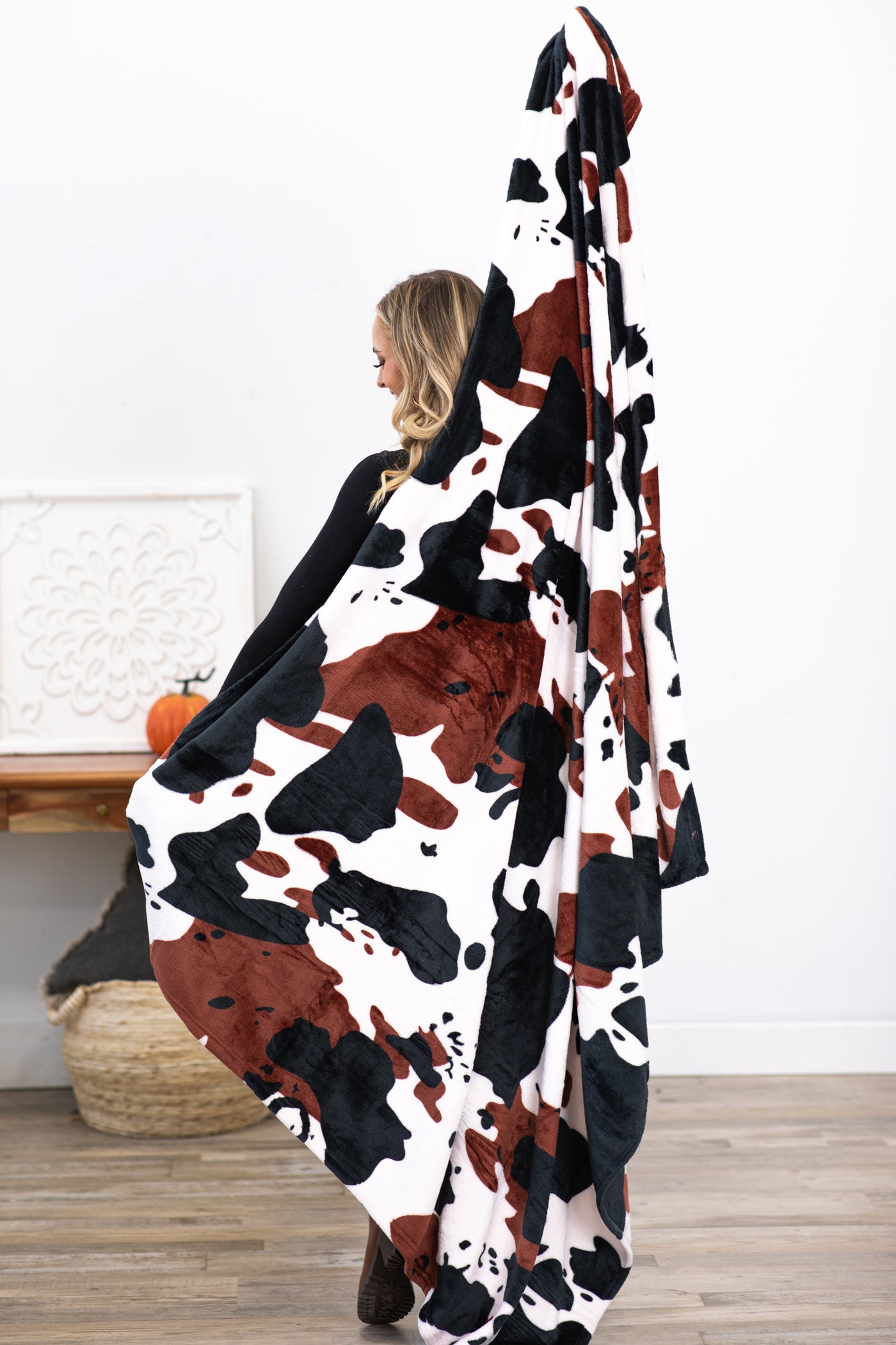 Black and Chestnut Cow Print Blanket