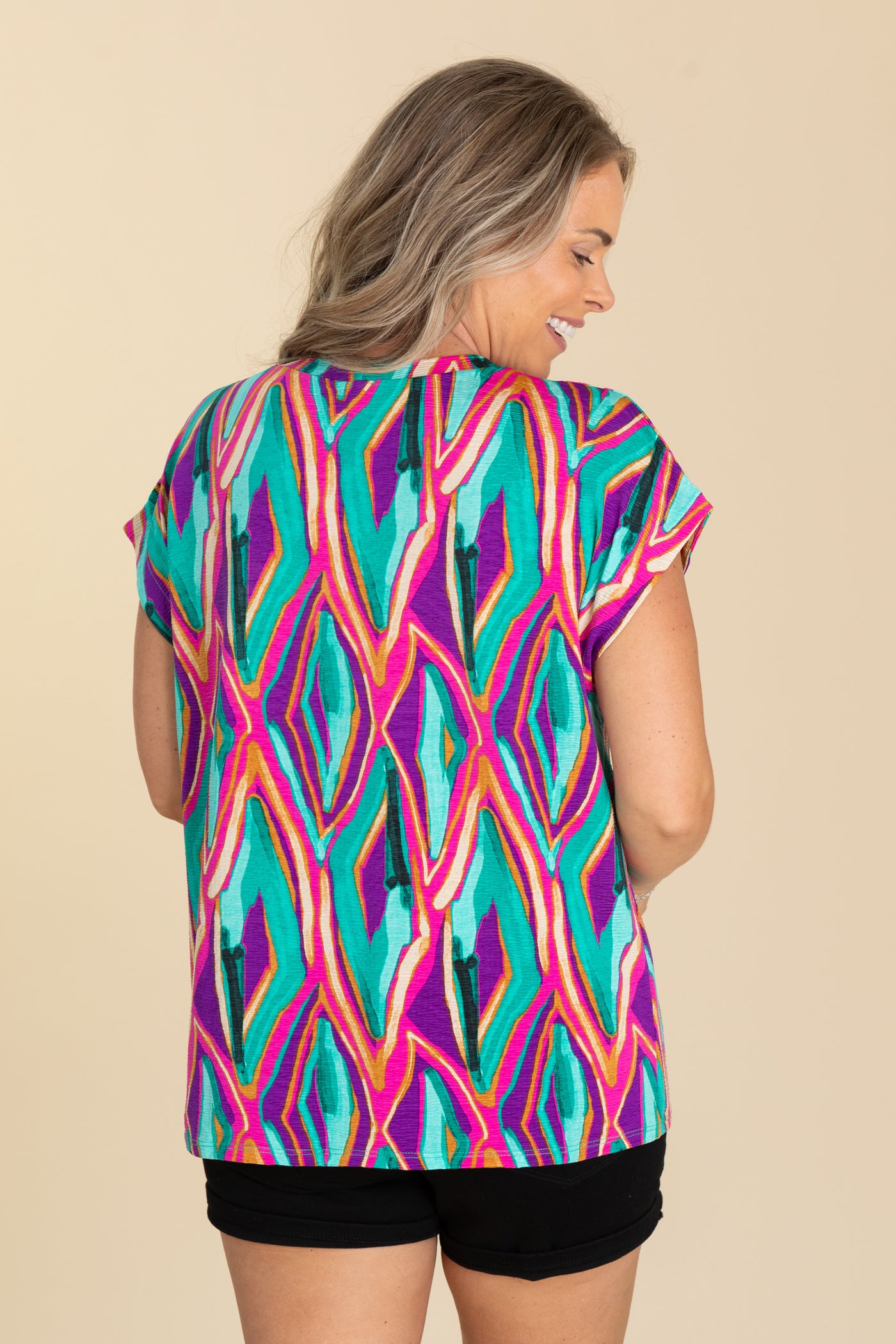 Fuchsia With Purple Short Sleeve Knit Top