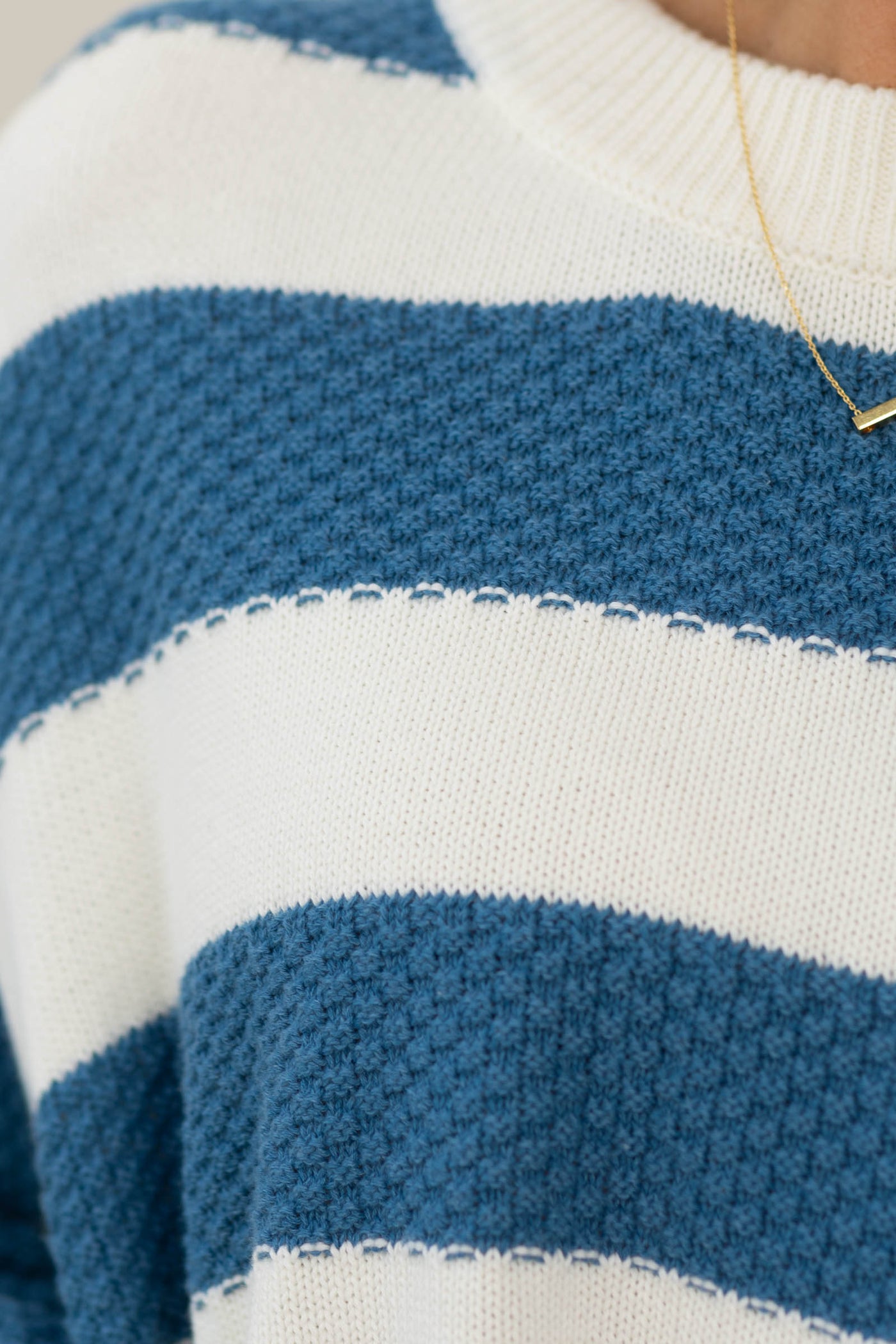 Ivory and Sea Blue Striped Pullover Top