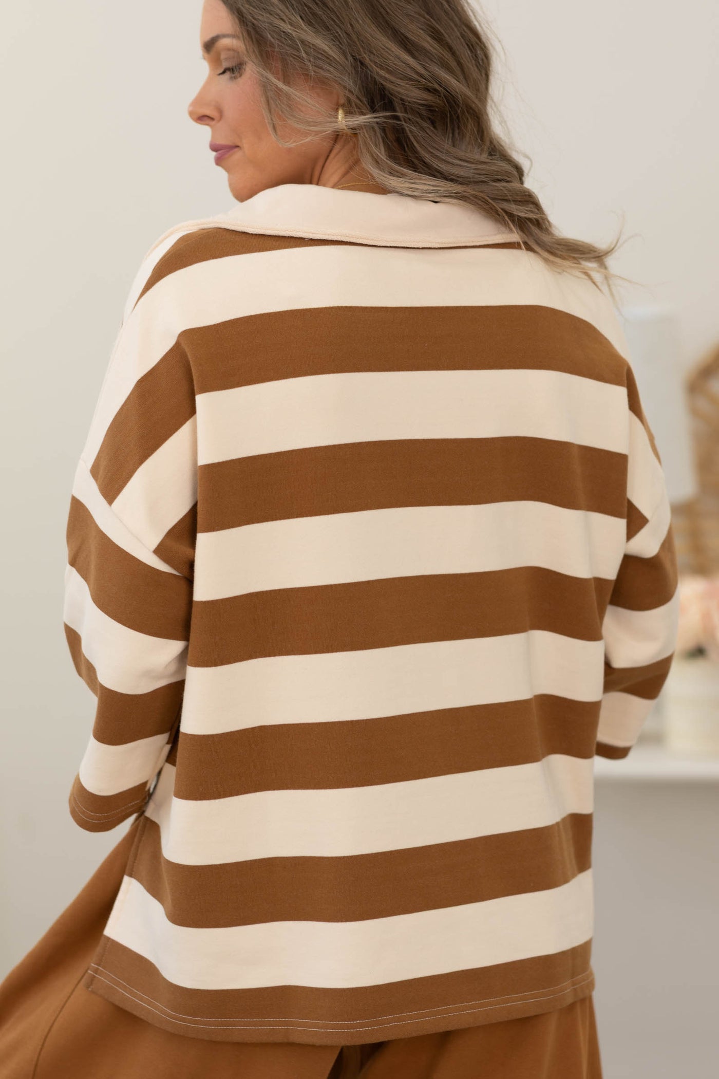 Terra Cotta and Beige Collared Top