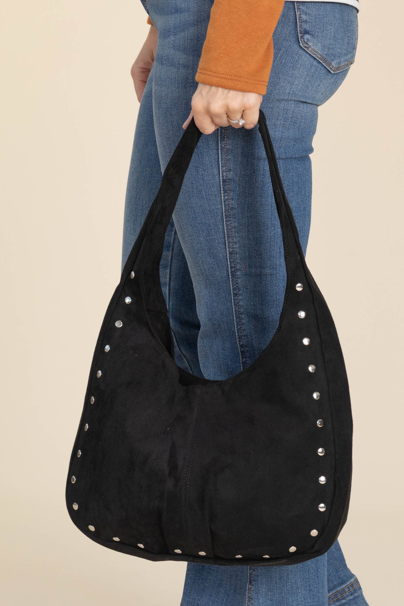 Faux Suede Studded Trim Bags