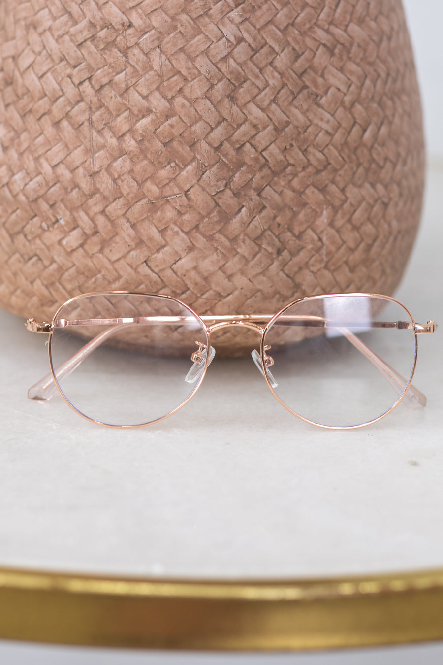 Rose Gold Blue Light Round Frame Glasses