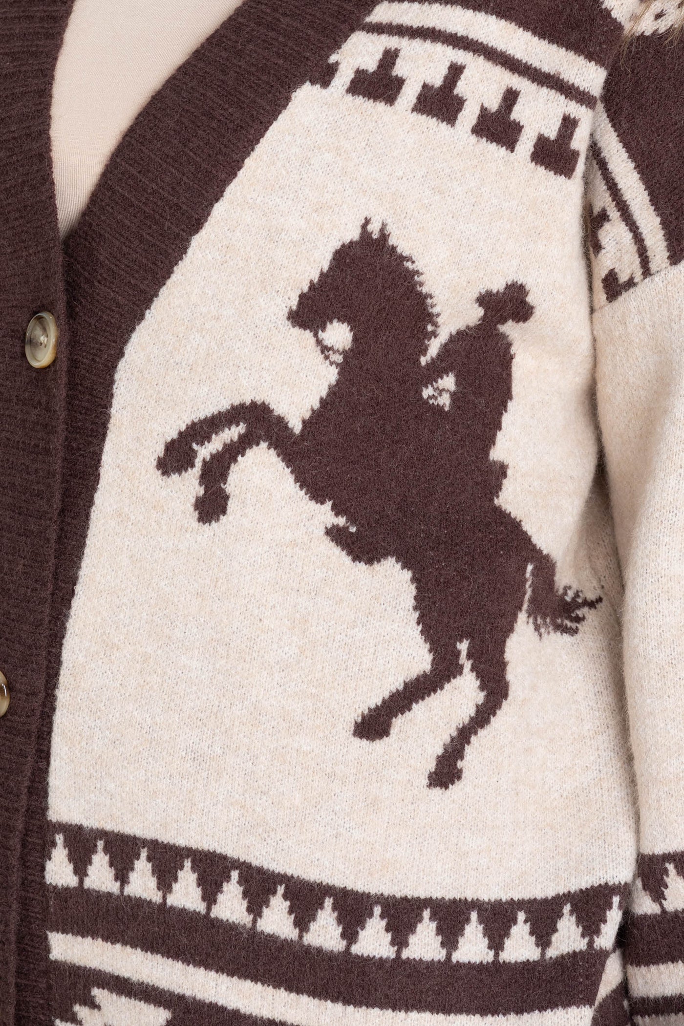 Taupe Western Graphic Knit Sweater Cardigan