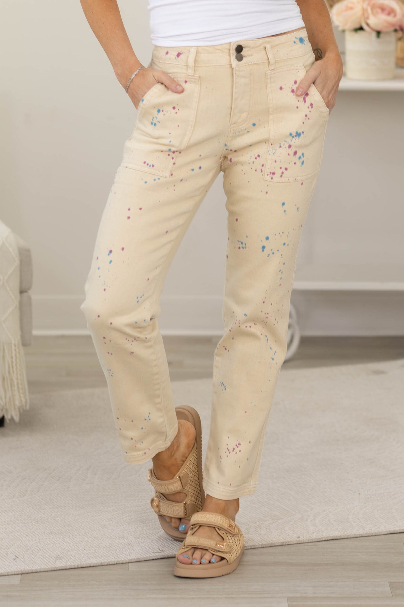 Khaki Splatter Painted Twill Pants