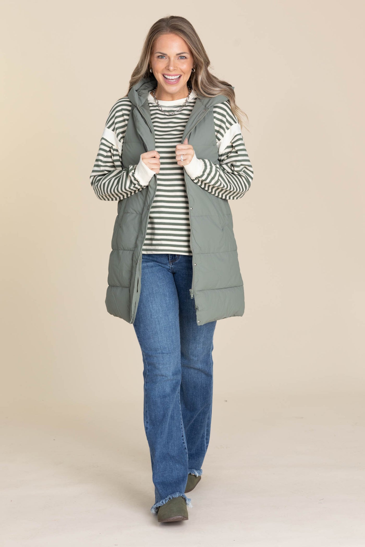 Hooded Long Quilted Puffer Vests