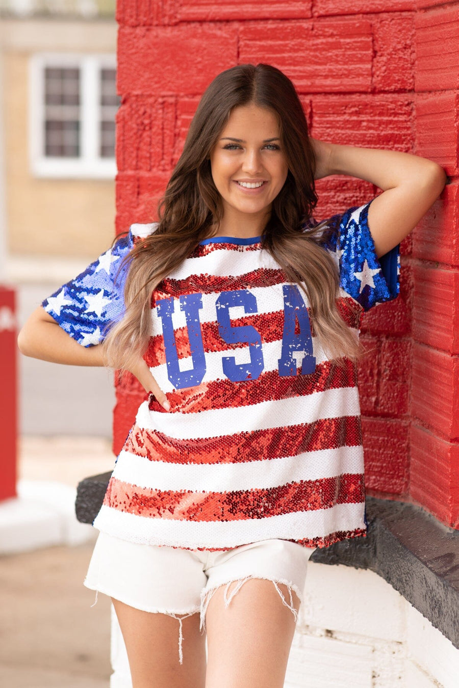 Blue and Red USA Stars and Stripes Sequin Top - Filly Flair