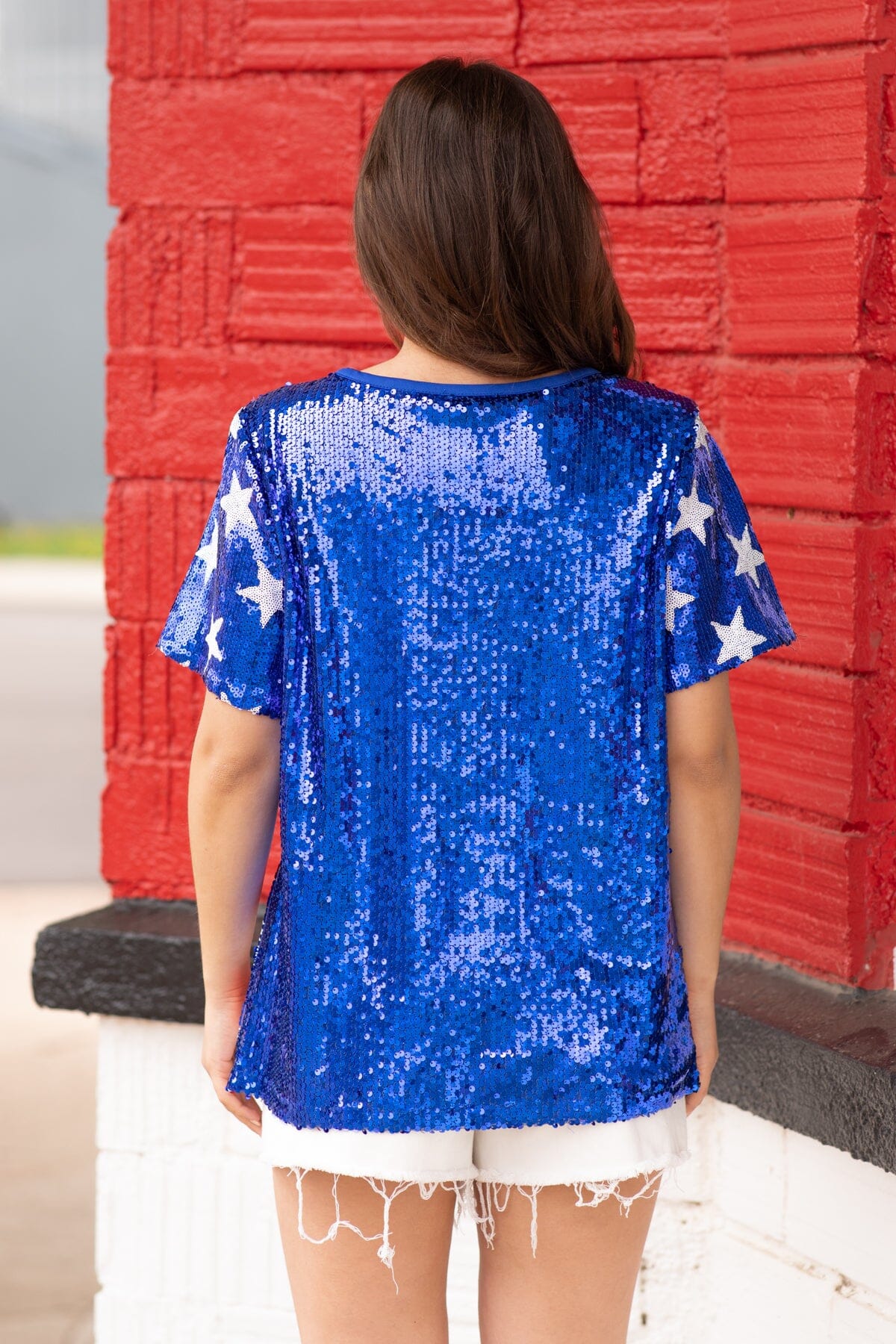 Blue and Red USA Stars and Stripes Sequin Top - Filly Flair
